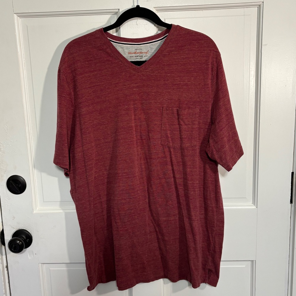 Weatherproof Vintage Mens XL Burgundy Heathered V-Neck Pocket T-Shirt Red